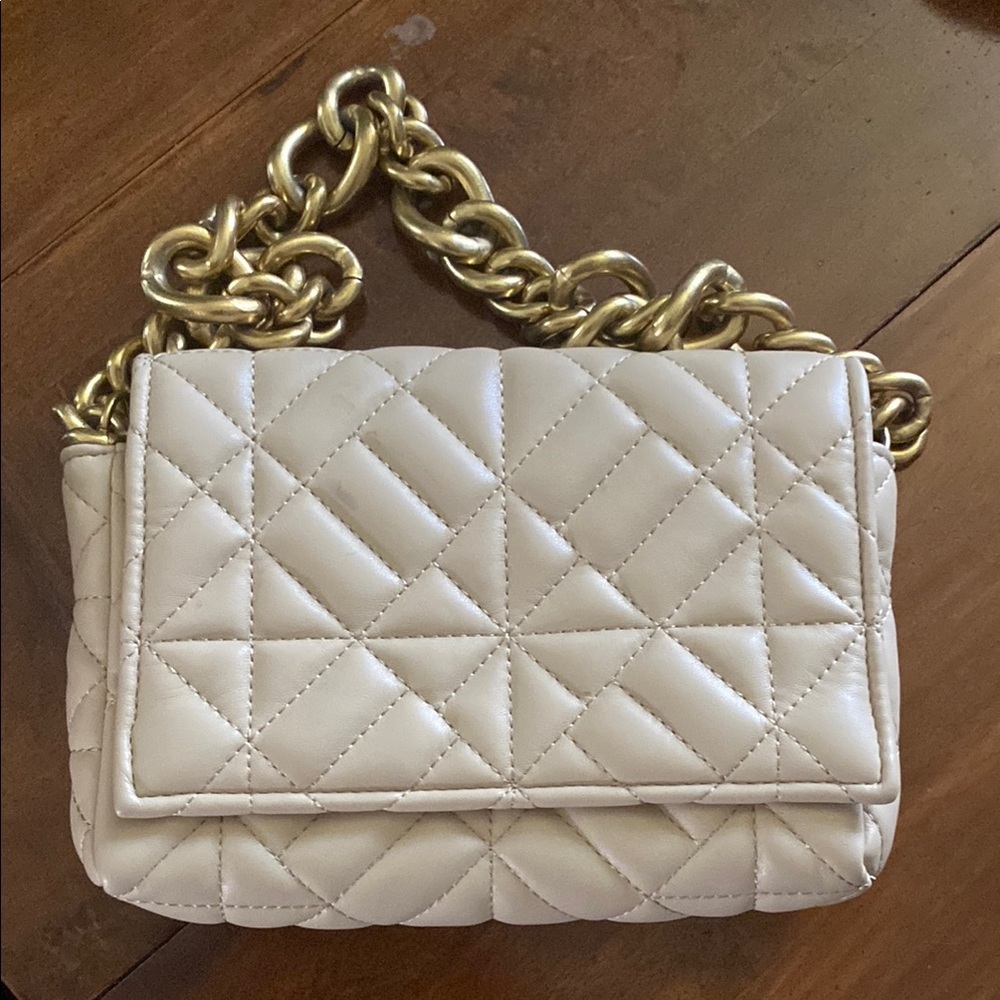 Zara Cream and Gold Quilted Hand Bag